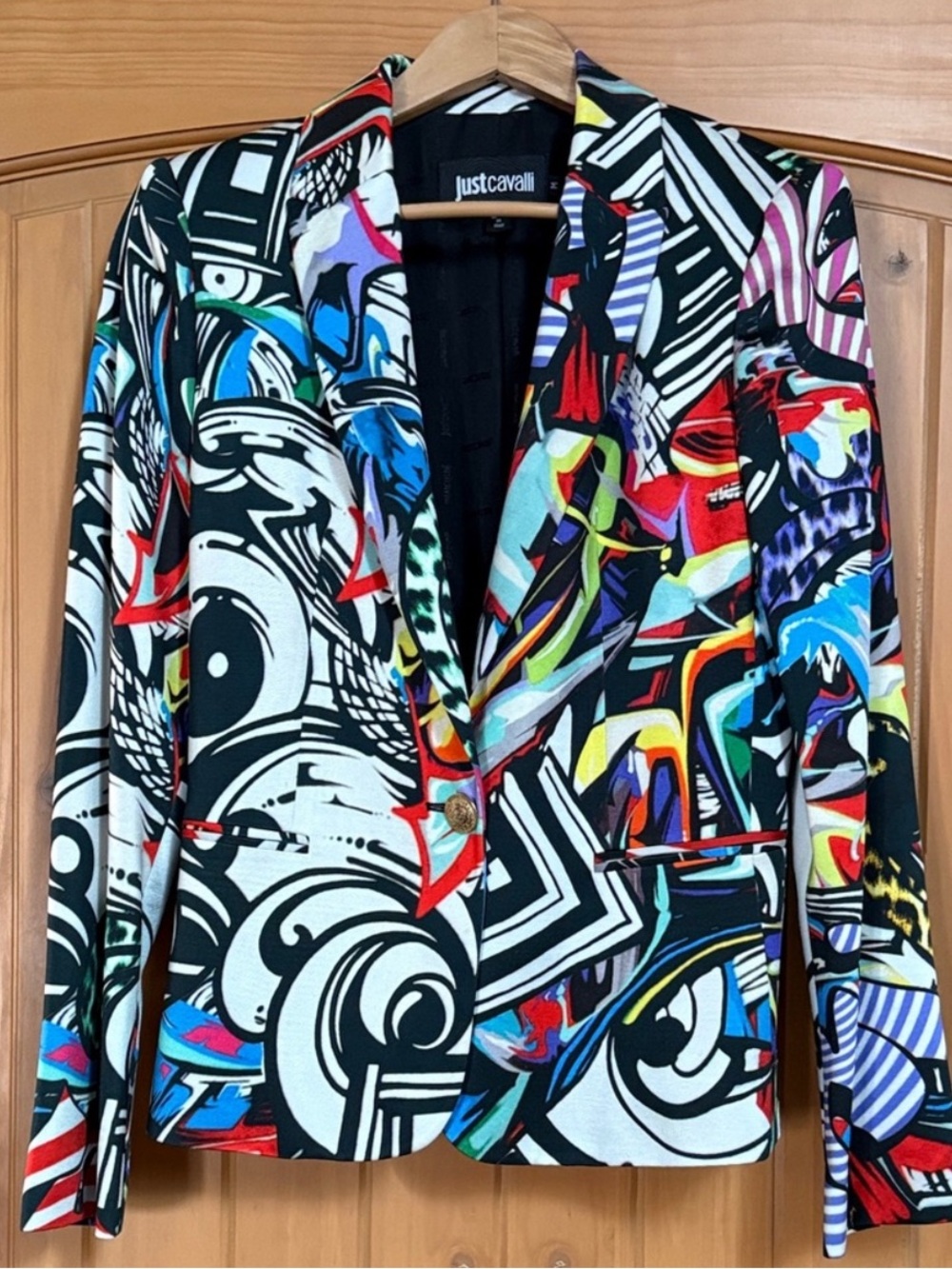 Authentic Cavalli Multicolor Graphic Print Blazer with Bold Palette